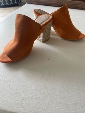 Sbicca Orange Suede Peep-Toe Espadrille Mule